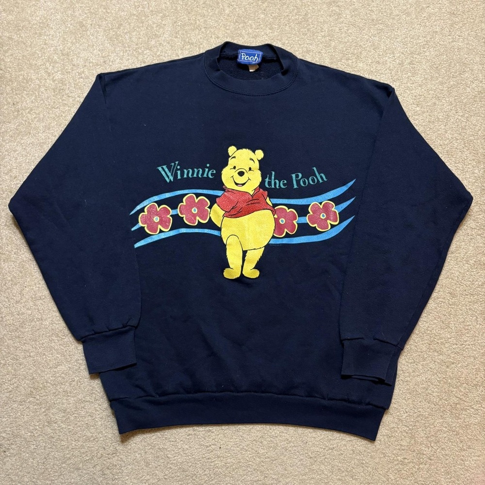 Vtg Winnie The Pooh Sweatshirt Mens Large Navy Blue Disney Graphic Crewneck 90s